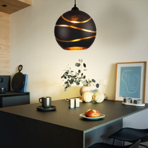Hängeleuchte, Glas Kugel, schwarz gold, 30 cm, LOMMY