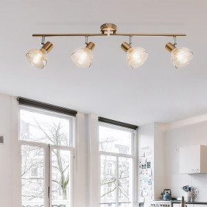 Deckenleuchte, Metall, Gold, Antik, Glas, Spots beweglich