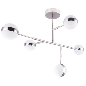LED Deckenleuchte, Metall, nickel-matt, Chromring, Opal
