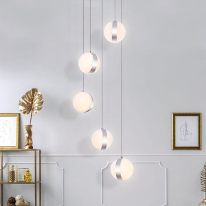 LED Hängeleuchte, Metall, nickel-matt, Opal, Chromring