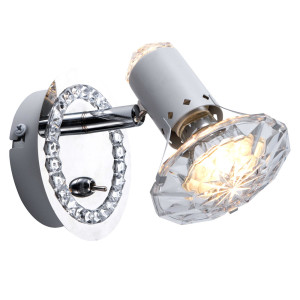 LED Wandleuchte, Metall, weiß, Chrom, Kristalle, klar