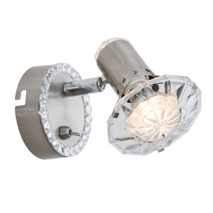 LED Wandleuchte, Kristalle, silber, Spot verstellbar, H 11 cm