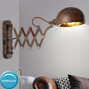 Wandlampe, gold rost, Ziehharmonikagelenk, T 57cm