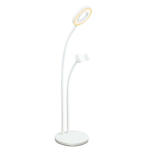 LED Tischleuchte, Metall, weiß, Handyhalter, dimmbar, USB