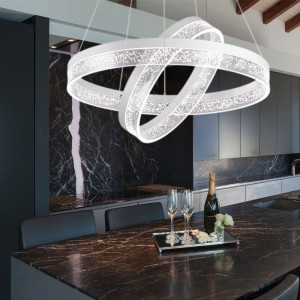 LED Hängeleuchte, Metall, weiß, Ringe, Luftblasen, 60 cm