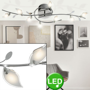 LED Deckenlampe, Blätter Optik, Chrom, Glas, Stahl, L 110 cm