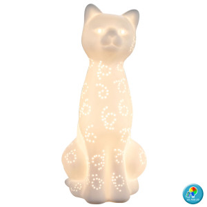 RGB LED Tischleuchte Katze matt Kabel 1,8 m Porzellan CHAITA