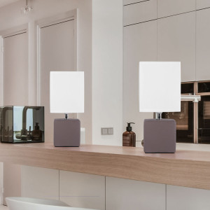 2er Set LED Tischlampen, Keramik braun, Textil weiß, H 29 cm