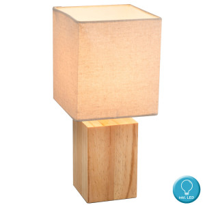 LED Holz Tischleuchte, Textilschirm beige, H 35 cm,  ILONA