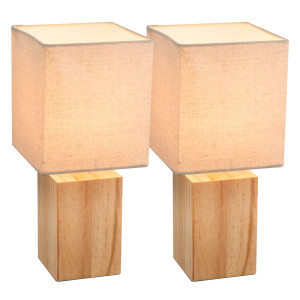 2er Set LED Holz Tischleuchte, Textilschirm beige,  ILONA