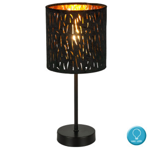 LED Tischleuchte mit rundem Lampenschirm, schwarz, gold, TUXON