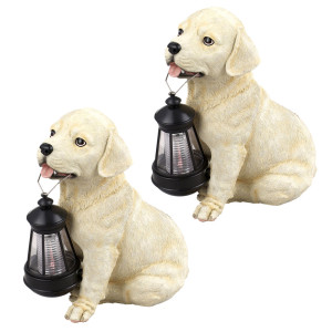 2er Set LED Solar Außenleuchten Hundefigur Höhe 25 cm