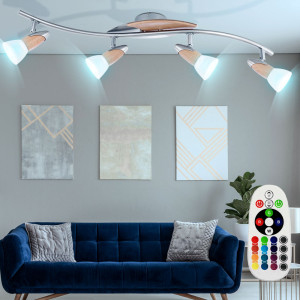 RGB LED Deckenlampe, Holz, Spot beweglich, L 84 cm LORD II