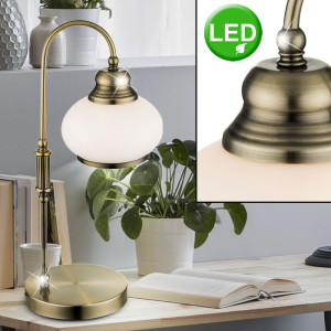 LED Tischlampe, Altmessing, Kabelschalter, Glas, NOSTALGIKA
