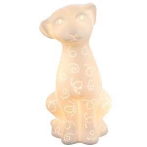 RGB LED Tischleuchte, Porzellan Hunde Design H 31 cm, CHAITA