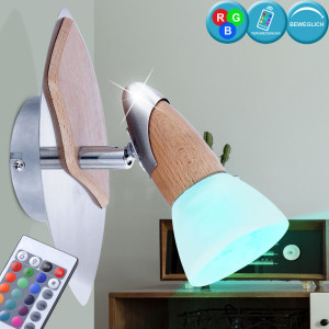 RGB LEDWandlampe Holz, beweglicher Spot, H 20 cm, LORD II