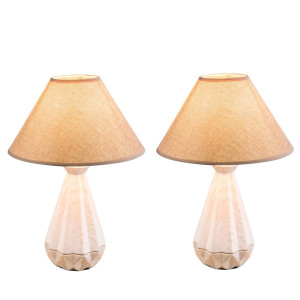 2er Set Tischlampen, Textil, Keramik weiß braun, JEREMY