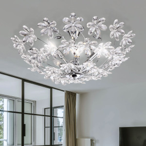 LED Deckenleuchte, Kristalle, Blüten-Design, Chrom, 67 cm