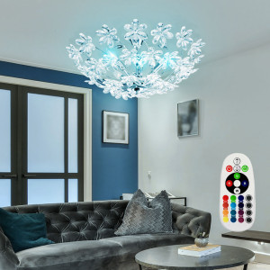 RGB LED Deckenleuchte, Kristalle, Blüten-Design, 67 cm