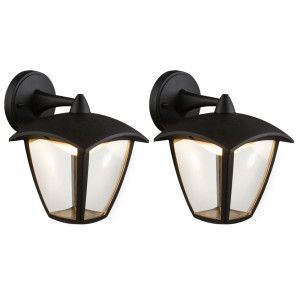 2er Set LED Wandlampen, Aluminium Laternen, schwarz, DELIO