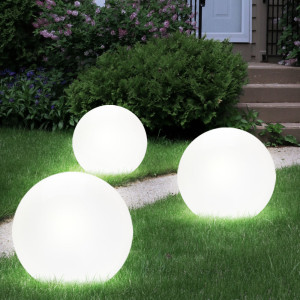 3er Set LED Kugel Solarleuchten, Durchmesser 2x 15 cm, 1x 20 cm