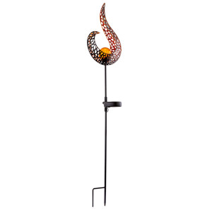 LED Solarleuchte, schwarz gold,  Flammen Design, H 90 cm