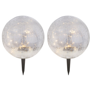 2er Set LED Außen Solarleuchte, Erdspieß, Glas-Kugel