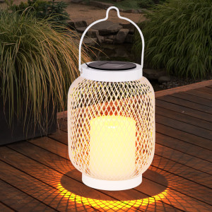 LED Solar-Laterne, Feuer-Effekt, weiß, hängen oder stellen, H 29,3 cm