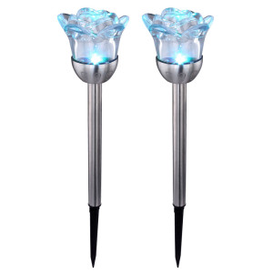 2er Set RGB LED Solar Steckleuchten, Rosen, Höhe 36 cm
