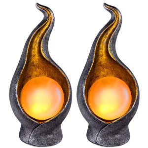 2er Set LED Solarleuchten in Flammenform, gold- silberfarben