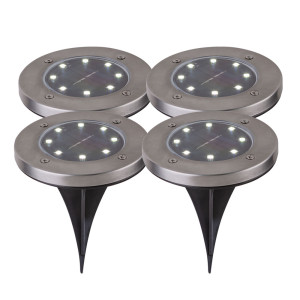 4er Set LED Solar Außen Steckleuchten aus Edelstahl