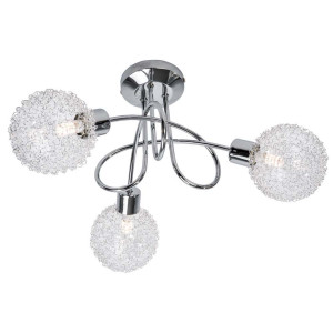 LED-Deckenleuchte 3-flg. Ryder chrom,Glaskugel/Drahtgeflecht