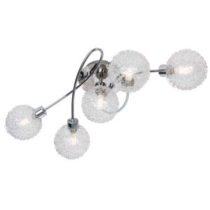 LED-Deckenleuchte 5-flg. Ryder chrom,Glaskugel/Drahtgeflecht