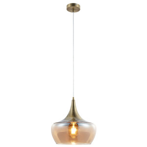Hängeleuchte, messing antik, Glas amberfarben, H 150 cm