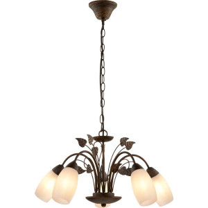 Krone 5flg VENEZIA rostfarbig,Glas alabasterfarb