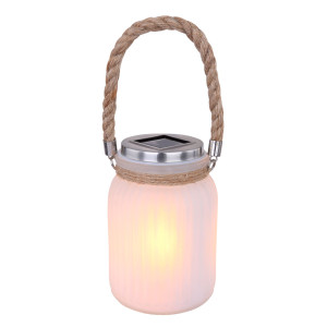 LED Solarleuchte, Tischleuchte, Laterne, Glas, Feuer-Effekt