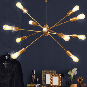 Hängeleuchte, gold matt, 10-flammig, L 80 cm, ALPHA