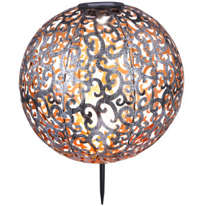 LED Solar Steckleuchte, Dekor Stanzungen Kugel, 28,5 cm