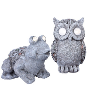 2er Set LED Solarleuchte, Eule, Frosch, Figuren
