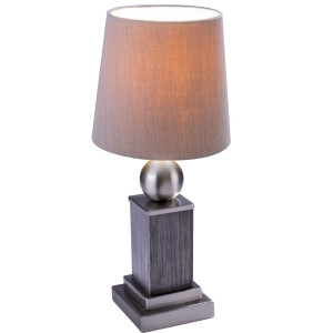 LED Textil Tischleuchte, Holz, nickel matt, Höhe 34 cm, ROLLO