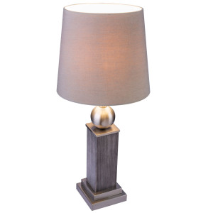 LED Textil Tischleuchte, Holz, nickel matt, Höhe 47 cm, ROLLO