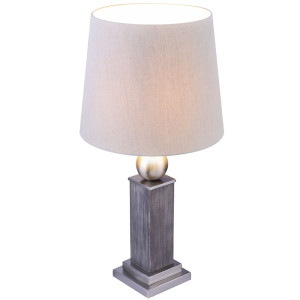 LED Textil Tischleuchte, Holz, nickel matt, Höhe 60 cm, ROLLO