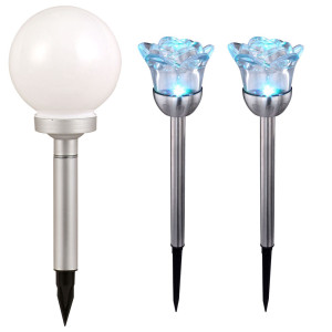 3er Set LED Solarleuchten, RGB Rosen, Kugel Design