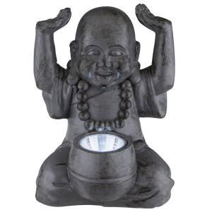 LED Solarlampe, Buddha, Hände hoch, grau, Höhe 15 cm