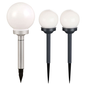 3er Set LED Solar Steckleuchten, Kugel Design, weiß