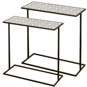 2er Set Beistelltische aus Eisen in schwarz und weiß, PAGODE