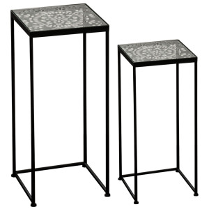 2er Set Beistelltische mit Ornamenten, Eisen schwarz