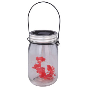LED Glas Solarleuchte, klar, Blumen-Lichterkette, rot