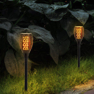 2x LED Solarlampe, Feuer-Effekt, Garten Fackel Höhe 58 cm