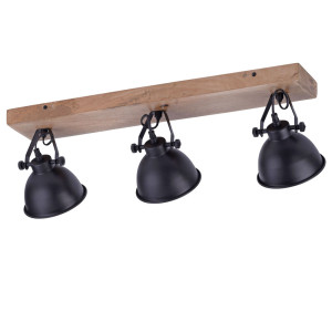 Decken-Wandlampe, schwarz, Holz, bewegliche Spots, L 74 cm